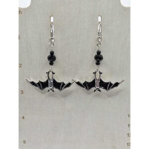Bat Earrings Black Wings Handmade Handpainted Horror Spooky