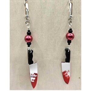 Bloody Knife Dangle Earrings Halloween Horror Goth Emo Spooky Jewelry Handmade