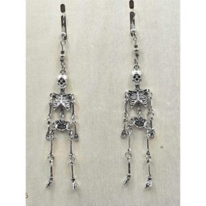 Skeleton Dangle Drop Earrings Silver Tone Halloween Costume Jewelry Handmade