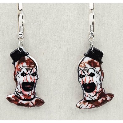 Art the Clown Dangle Drop Earrings Handmade Handpainted Blood Horror Spooky