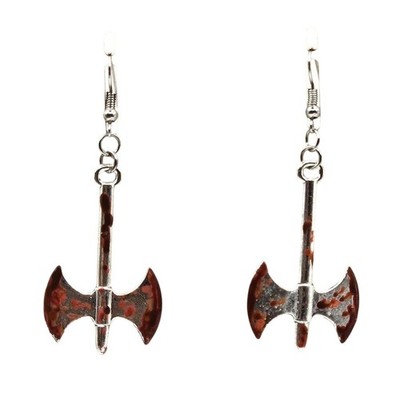 Axe Tomahawk Dangle Drop Earrings Handpainted Blood Handmade Earrings