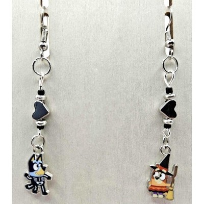 Bluey Bingo Halloween Earrings Costume Skeleton Witch Charm Dangle Drop Handmade