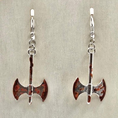 Axe Tomahawk Dangle Drop Earrings Handpainted Blood Handmade Earrings