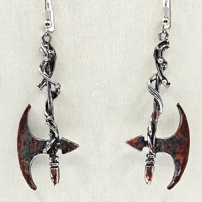 Axe Tomahawk Dangle Drop Handmade Earrings Handpainted Bloody Horror Halloween