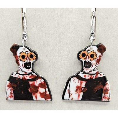 Terrifier Art the Clown Dangle Drop Handmade Earrings Bloody Handpainted Blood
