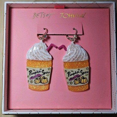 Betsey Johnson Pumpkin Spice Latte Dangle Earrings Goldtone