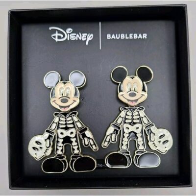 Disney x Baublebar Halloween Mickey Mouse Skeleton Earrings NIB GLOW IN  DARK