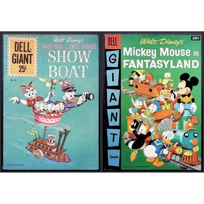 Dell Giant Comic Book #1 & #55 Walt Disney Mickey Mouse Vintage Lot
