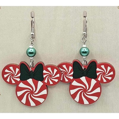 Disney Minnie Mouse Peppermint Candy Christmas Dangle Earrings Handmade