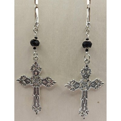 Goth Cross Beaded Earrings Handmade Dangle Victorian Style