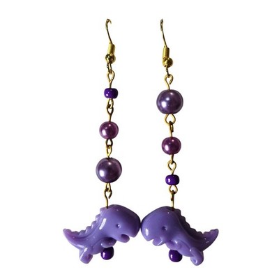 Purple Dinosaur Dangle Earrings Kawaii Beaded Charm Jewelry Mismatch Handmade