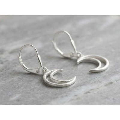 Handmade Earrings Silver Crescent Moon Stainless Steel Leverback Witchy Boho