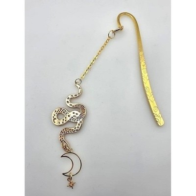Handmade Bookmark Gold Rose Engraved Snake Lunar Moon Star Charm 6.5"