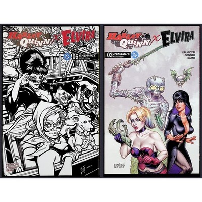 Harley Quinn x Elvira 2X Comic Lot #6 3C B&W Sketch Linsner Variant DC