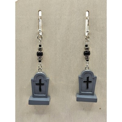 Tombstone Dangle Earrings Halloween Handmade Jewelry Spooky Gothic Grave