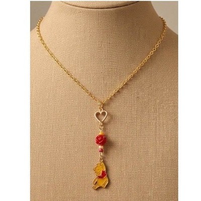 Handmade Winnie the Pooh Necklace Gold Tone Y-Necklace 21" Stainless Steel
