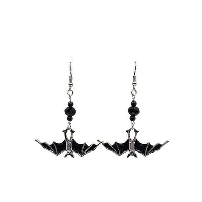 Bat Earrings Black Wings Handmade Handpainted Horror Spooky
