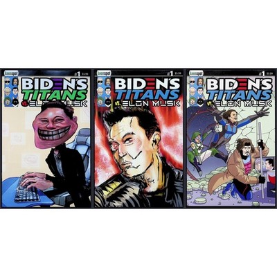 Biden's Titans vs Elon Musk #1 Keenspot Variant Cover Set A B C Lot of 3