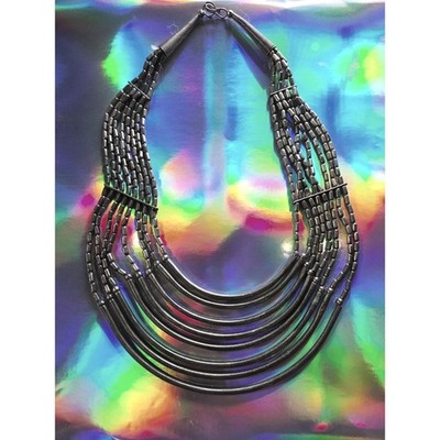Multistrand Necklace Boho Gunmetal Bib Statement Layered Metallic