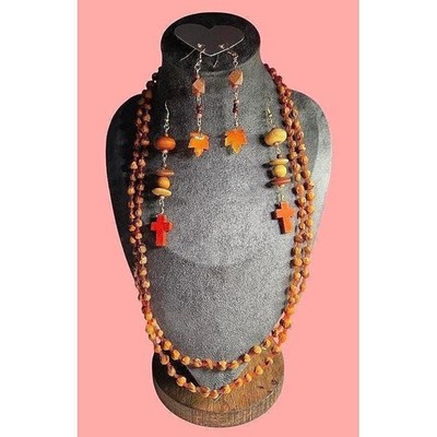 Vintaged Curated Jewelry Set Ghost Bead Cedar Berry Necklace Wood Earrings Boho